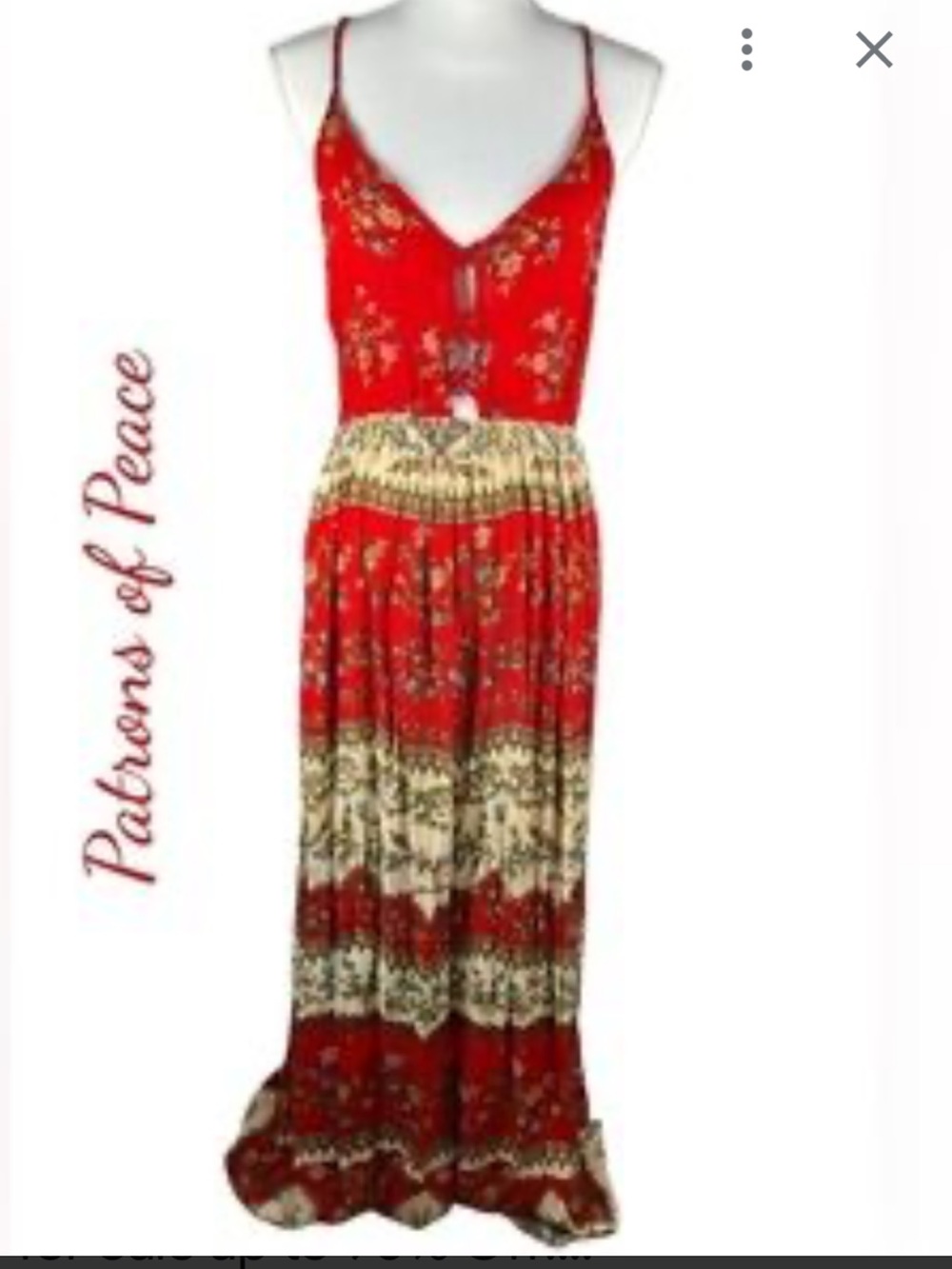 Patrons of Peace Red and Cream Boho Maxi Dress. Size Small